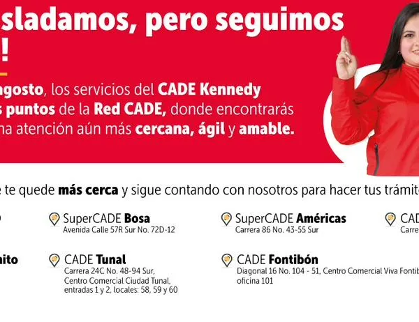 Servicios del CADE Kennedy se trasladan a otros puntos de la Red CADE a partir del 14 de agosto 