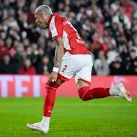 Franco Fagúndez celebrando su gol contra River Plate, en la clasificación de Santa Fe por Copa Sudamericana