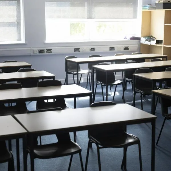 An empty high school classroom ready for students to arrive