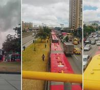 Movilidad en Bogotá hoy: trancón de buses de TransMilenio en la carrera 30; usuarios están caminando