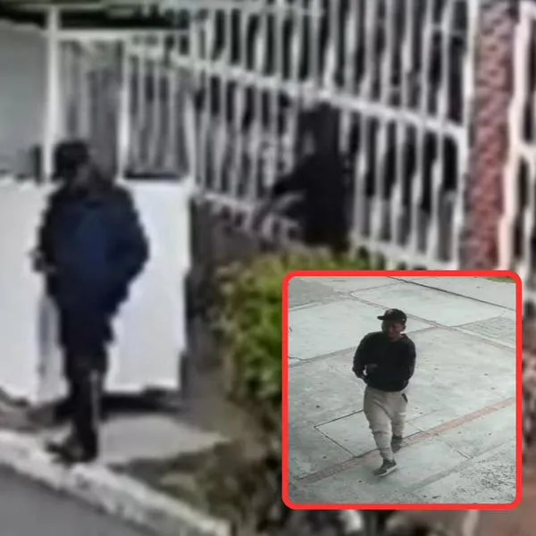En fondo, el momento en el que un ladrón ataca a un adulto mayor (vigilante) para robarlo en Modelia, Bogotá. En recuadro, el agresor identificado