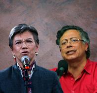 MEDELLIN, COLOMBIA - MAY 01: Colombian President Gustavo Petro (C) delivers a speech alongside Colombian Interior Minister Armando Benedetti (L), during a Worker's day protest on May 01, 2026 in Medellin, Colombia. (Photo by Fredy Builes/Getty Images)