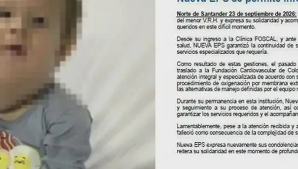 Nueva EPS se pronunció tras la muerte de Valentino, niño que enfrentaba una grave condición de salud