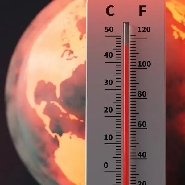 Earth experiencing extreme high temperatures and a thermometer showing high temperatures, 3d rendering