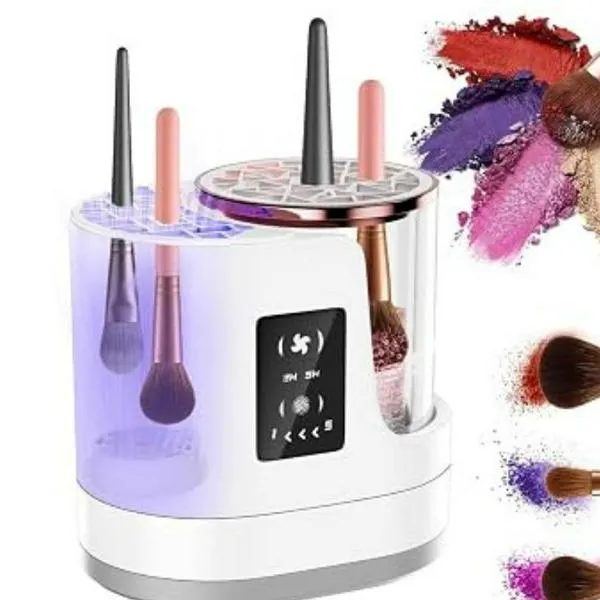Limpiador de brochas de maquillaje eléctrico 3 en 1, limpiador automático de brochas de maquillaje con secador de brochas de maquillaje, limpieza profunda USB portátil para todo el conjunto de brochas / Amazzon 