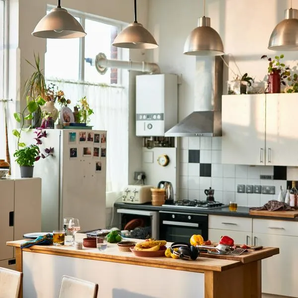 Domestic home with food on kitchen worktop and appliances, real life kitchen, domestic life, flat, apartment