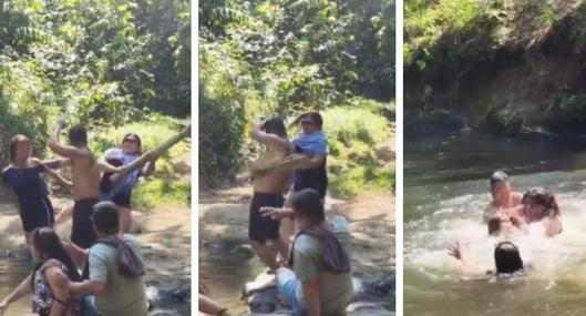 [Video] Descubrió a su pareja con otra mujer en paseo de río y los agarró a palazos