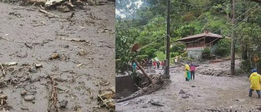 Creciente de la quebrada El Salto obliga al cierre de la vía entre Pastales y Villa Restrepo en el Cañón del Combeima