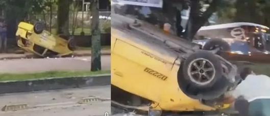 Accidente de tránsito en Ibagué: taxi se vuelca en la avenida Ferrocarril y conductor resulta gravemente herido