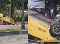 Un taxi terminó volcado en vía de Ibagué: el conductor está grave