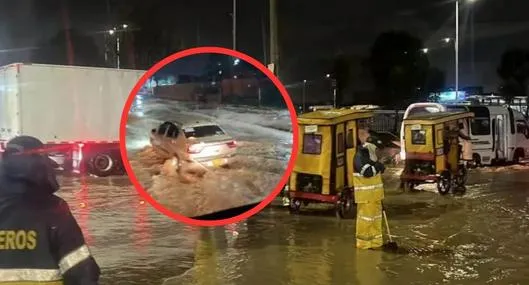 Soacha amaneció con calles inundadas tras fuerte aguacero; varios carros quedaron bajo el agua