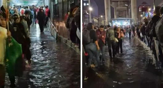 "Transmilenio acuático": estación se inundó por aguacero y a usuarios les tocó treparse a barandas